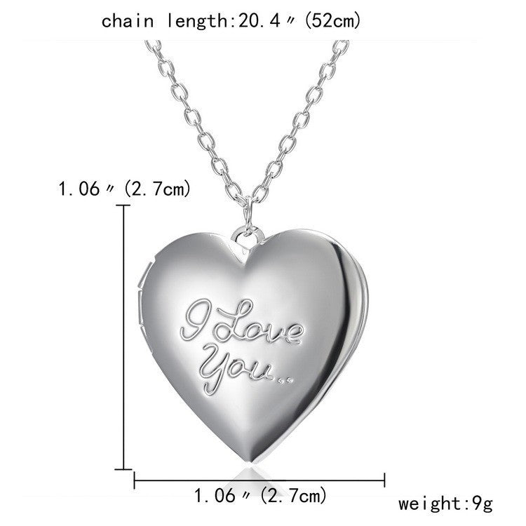 Wholesale Hot Selling Ilov Carved Heart Can Be Opened Photo Frame Photo Box Pendant Necklace